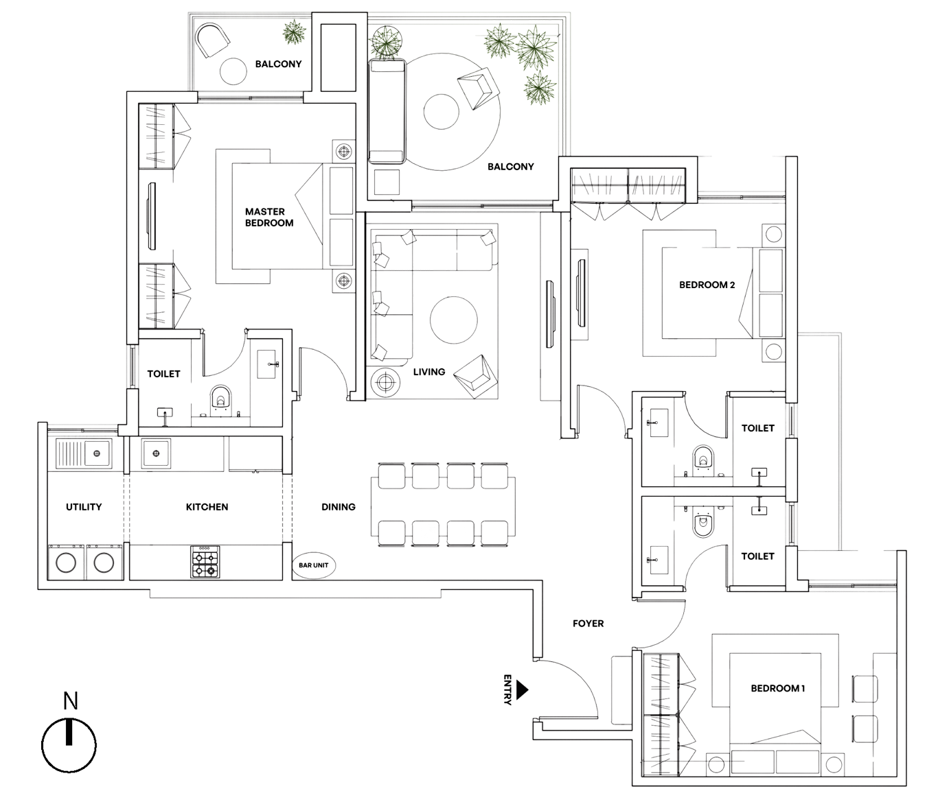 3BHK Type 8 Floor Plan